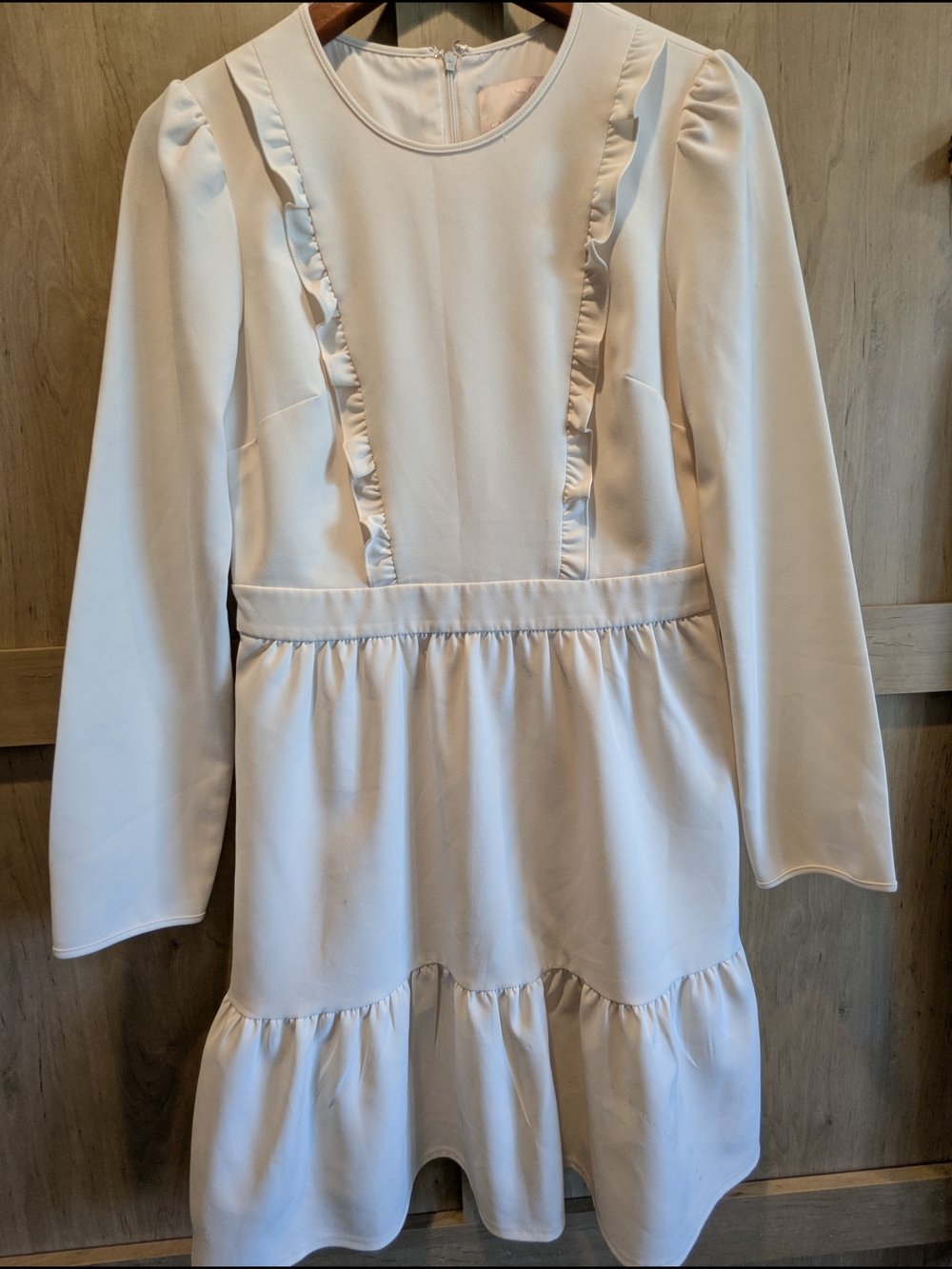Gal Meets Glam Cream Long-Sleeve Ruffle Tiered Mini Dress